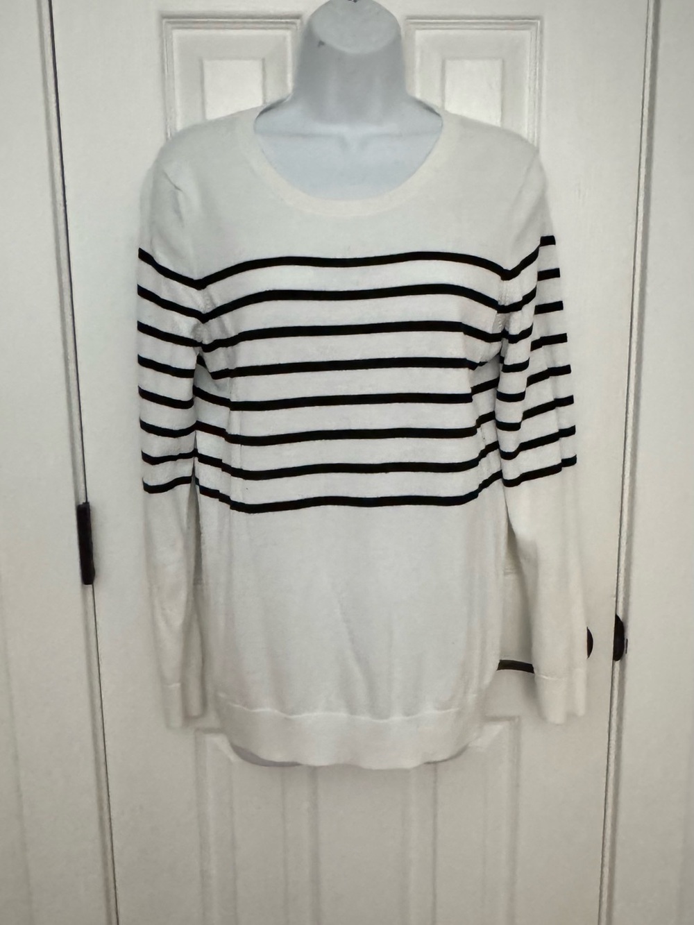 Amazon Essentials White Crewneck Sweater with Black Stripes